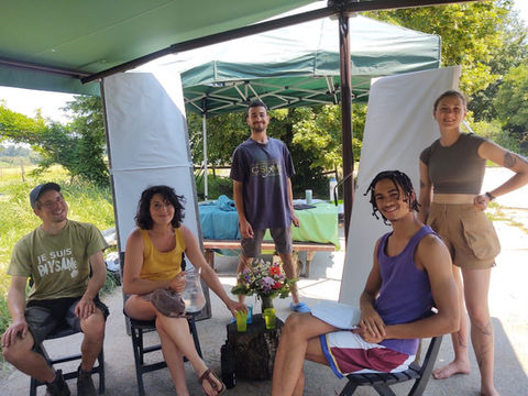 Conducting an interview with Vincent and Sabrine 