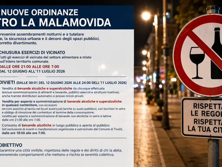 Tivoli: Stretta sulla malamovida, arrivano nuove ordinanze restrittive