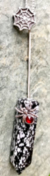 Black Snowflake Obsidian Crystal Fidget with Spider & Web in .925 Silver