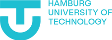 This image is the logo for Hamburg University of Technology. On the left is a light blue T inside a U, on the right side is Hamburg University of Technology in capital light blue text.