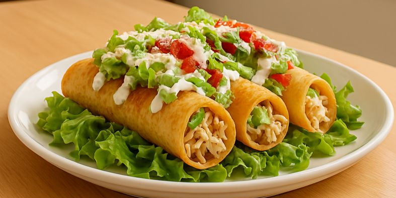 Tacos dorados con queso y crema Lyncott