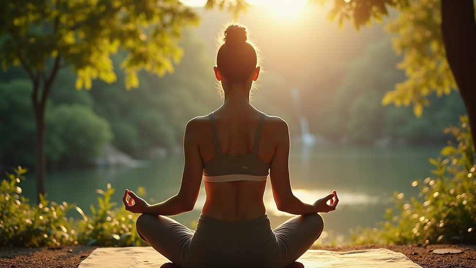 Close-up view of a person practicing meditation in a serene environment