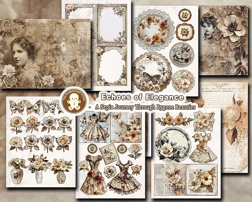 Miniatură: Echoes of Elegance Sepia Ephemera PDF Kit Download