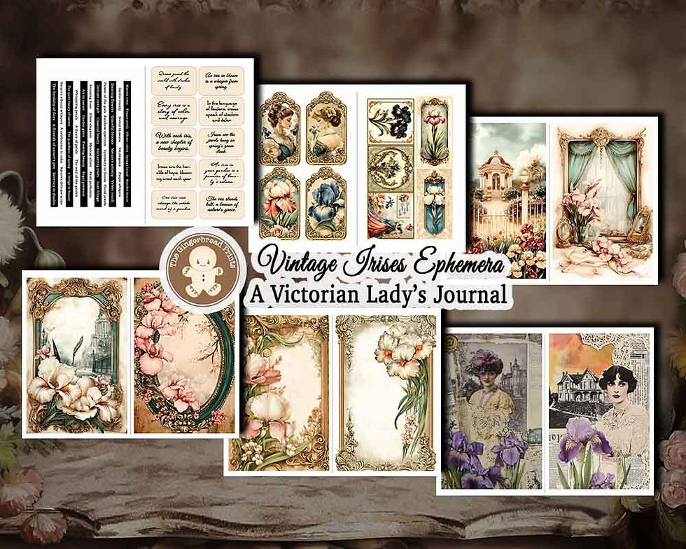 Miniatura: Vintage Irises Ephemera Booklet kit Digital Download