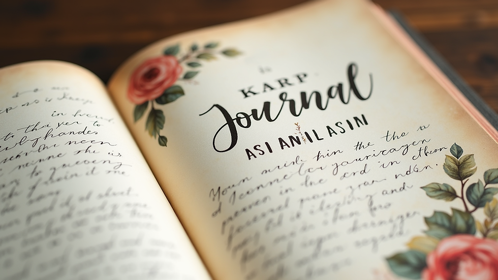 Close-up view of a vintage-style printable journal page with floral and script elements