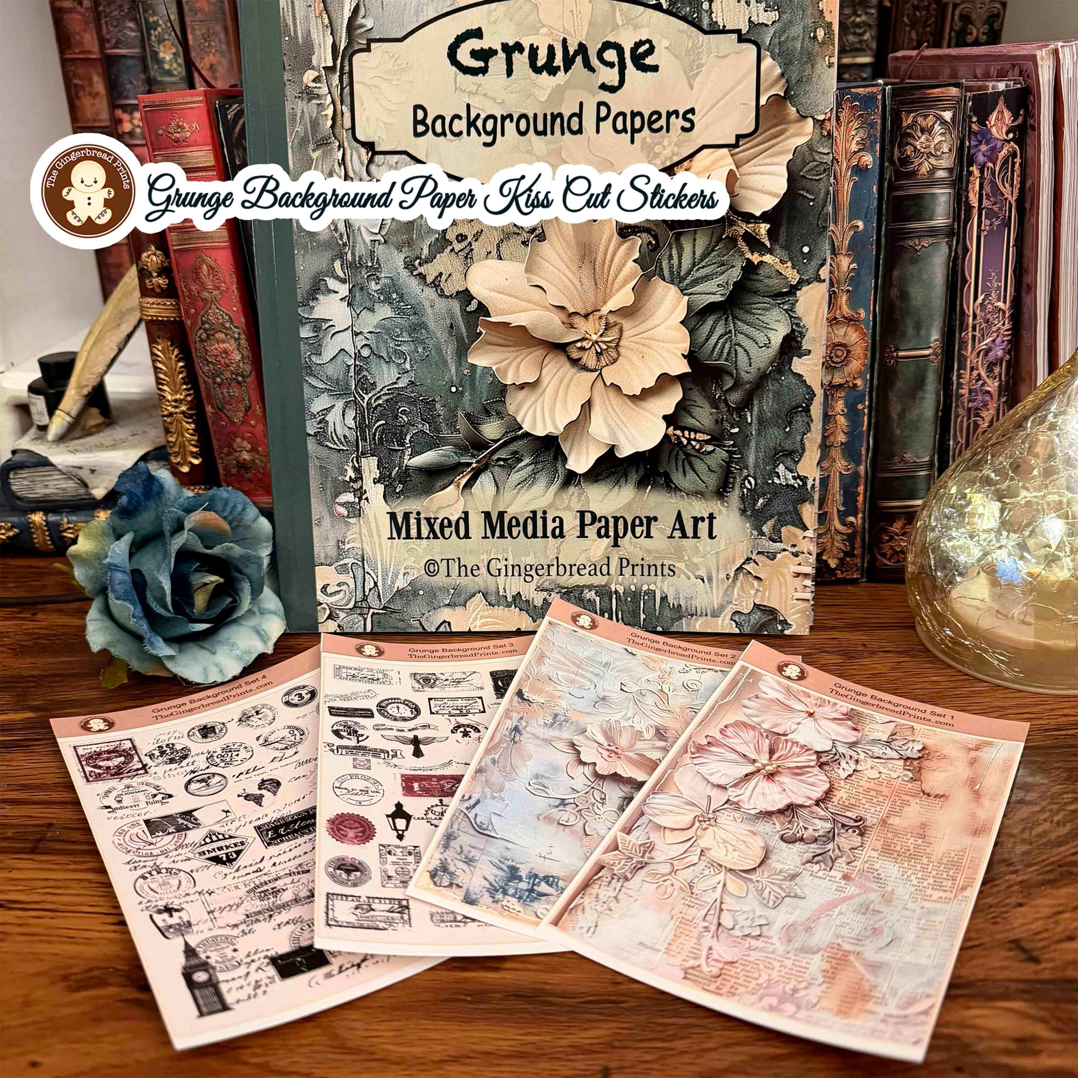 Grunge Background Paper Kiss Cut Stickers+freebies