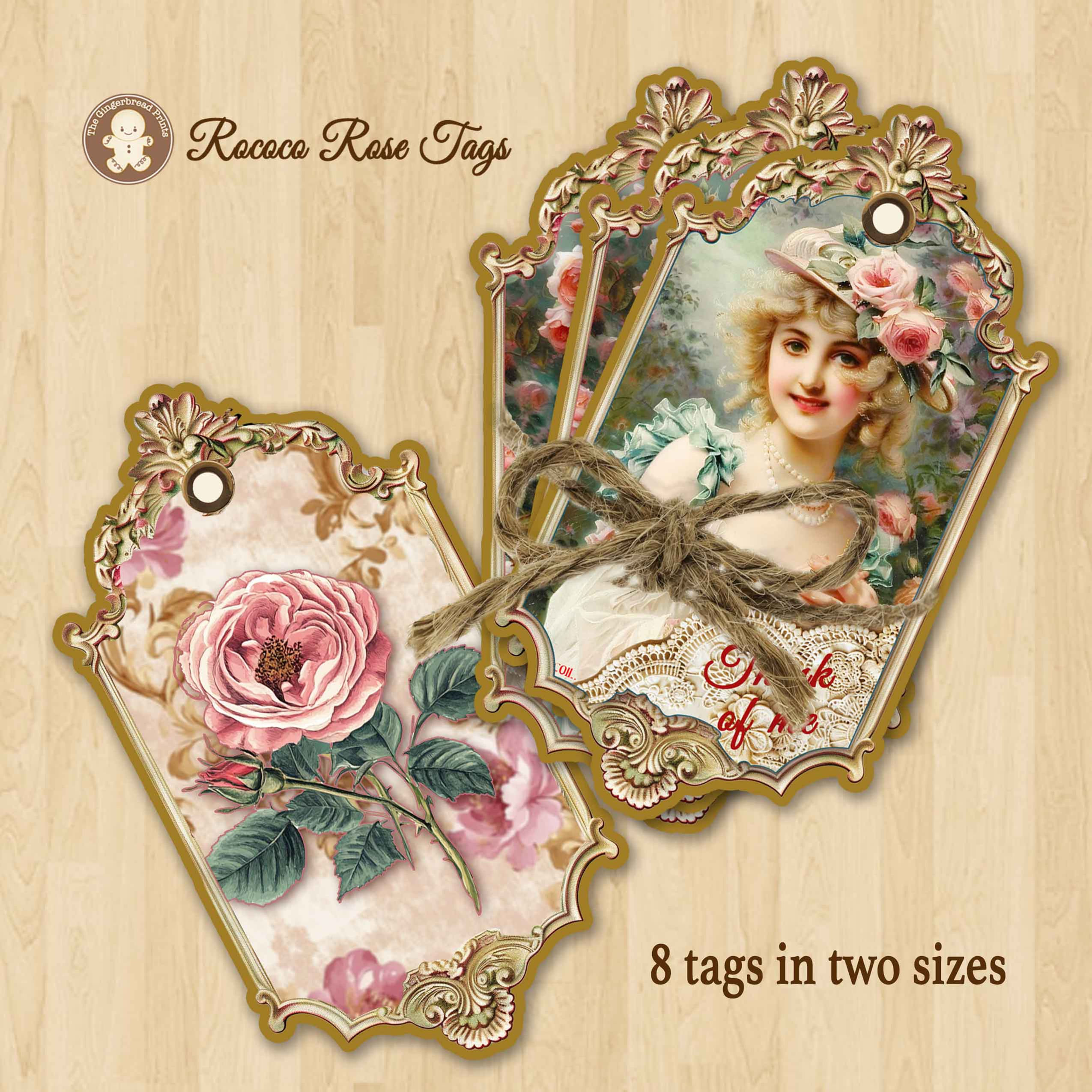 16 Rococo Rose Tags & 8 FREE Images