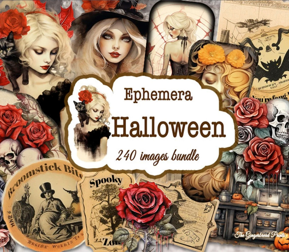 240 Halloween Ephemera Images Bundle Printable Kit