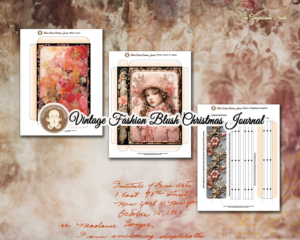 Miniatură: Blushing Elegance: Vintage Fashion Christmas Journal Printable Kit