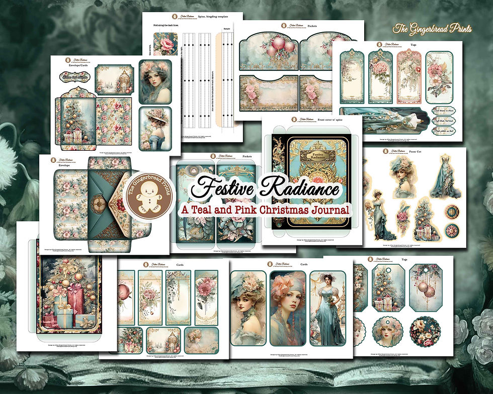 थंबनेल: Festive Radiance - A Teal and Pink Christmas Journal Junk Journal digital kit