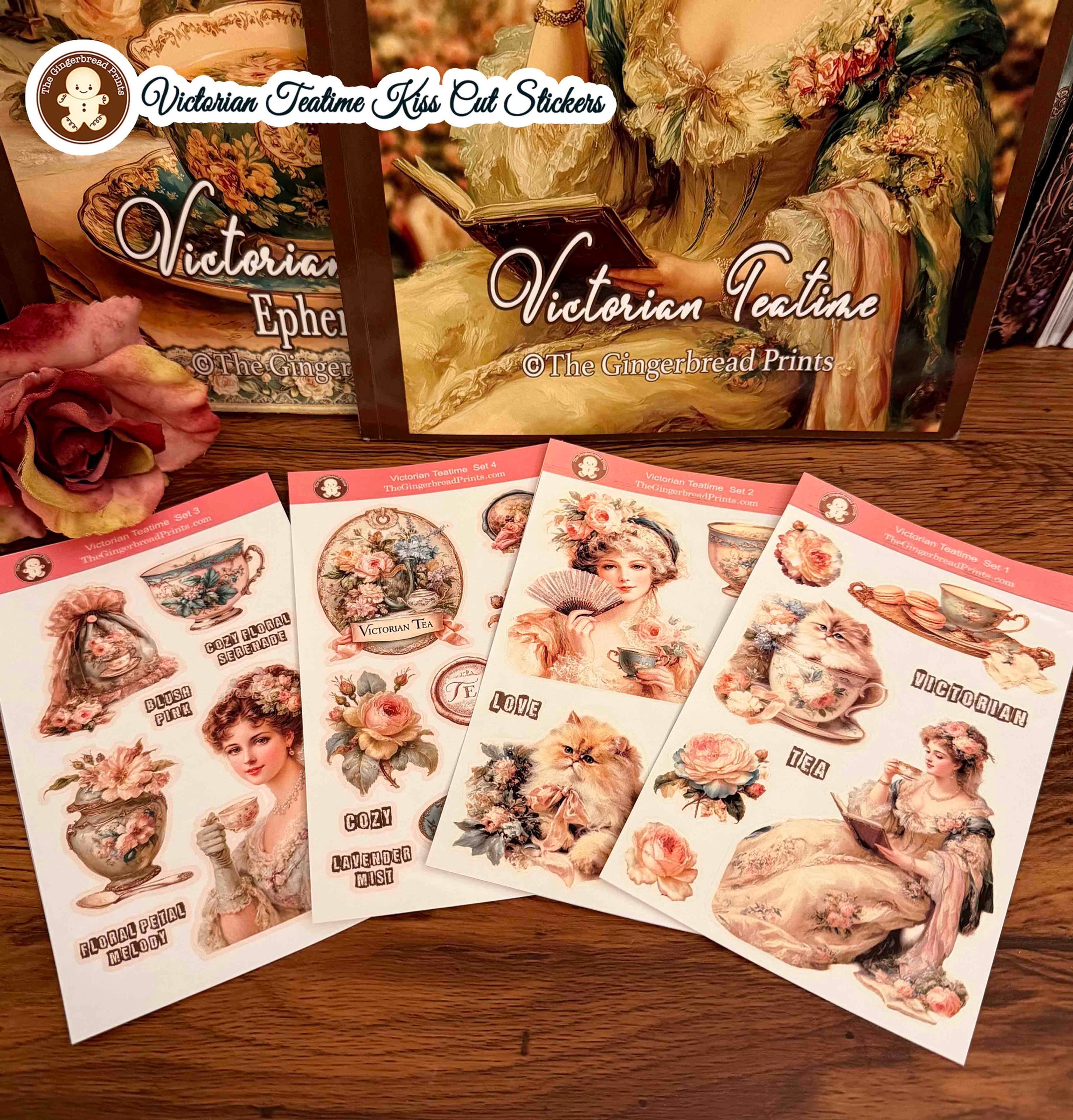 Victorian Teatime Kiss Cut Stickers +freebies
