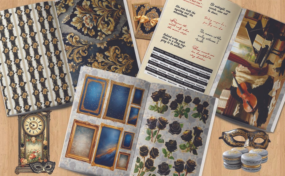 Miniatura: Midnight Masquerade Journal and Ephemera Bundle PDF Books Digital Download