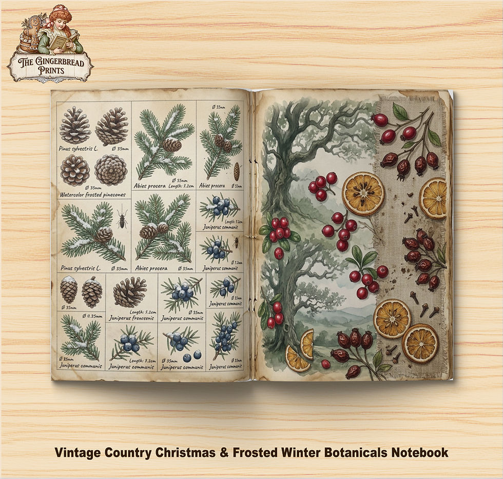Thumbnail: Vintage Country Christmas & Frosted Winter Botanicals Digital Download