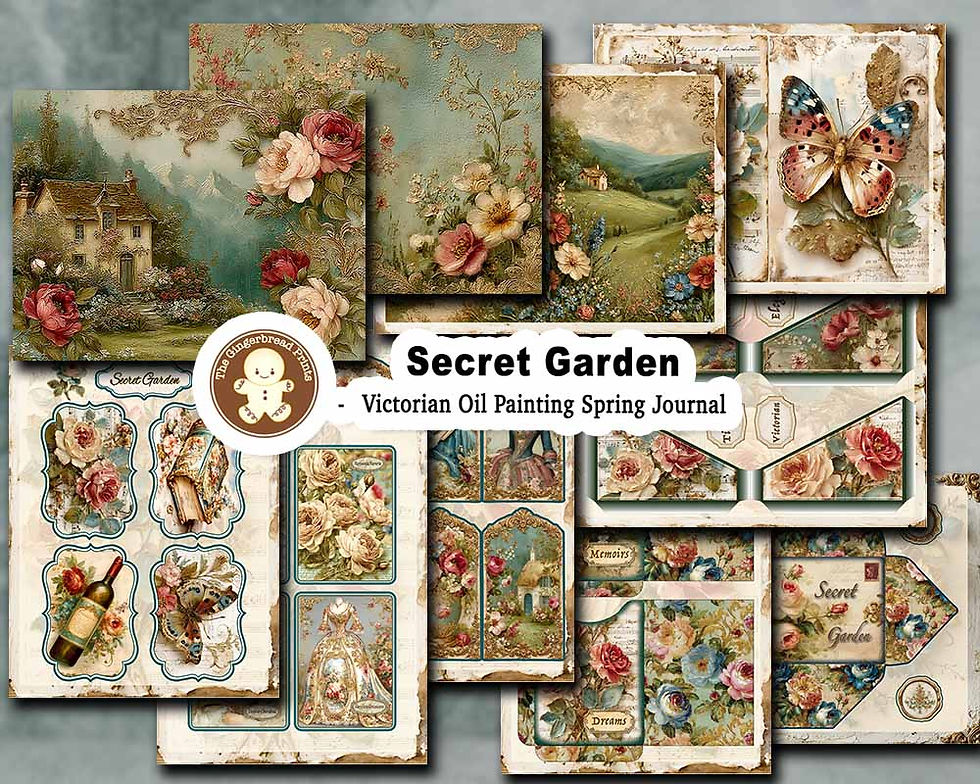 Miniature : Secret Garden - Victorian Oil Painting Spring Journal Printable Download