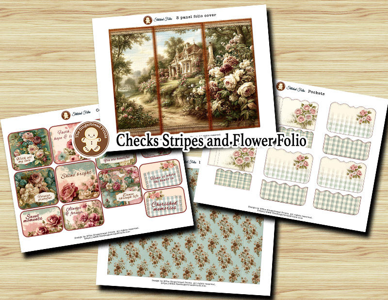 Miniature : Checks Stripes and Flowers Folio FREE Template – Digital Download