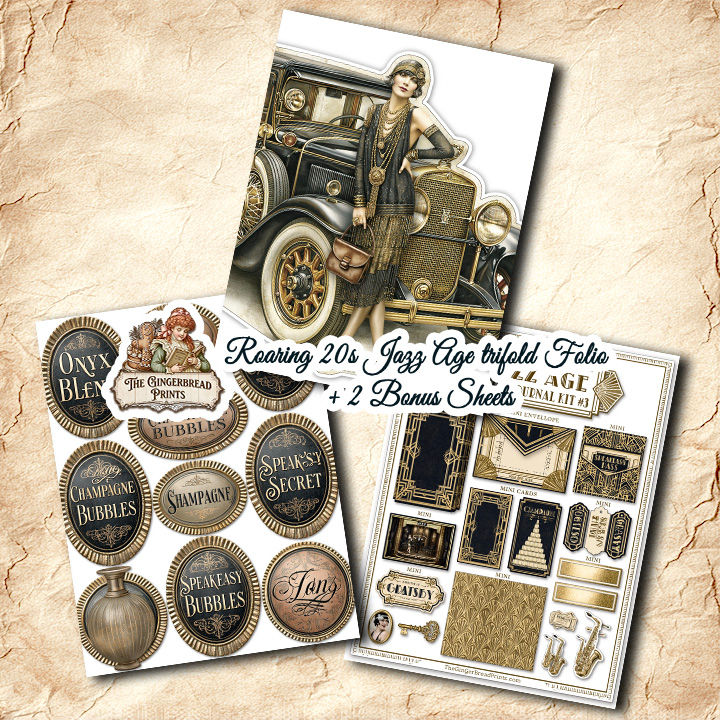 Thumbnail: Roaring 20s Jazz Age trifold Folio Plus 3 Bonus Sheet Digital Printable Kit