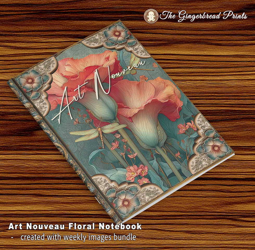थंबनेल: Art Nouveau Floral – 100-Image Digital Bundle + FREE Notebook & 8 Quote Cards