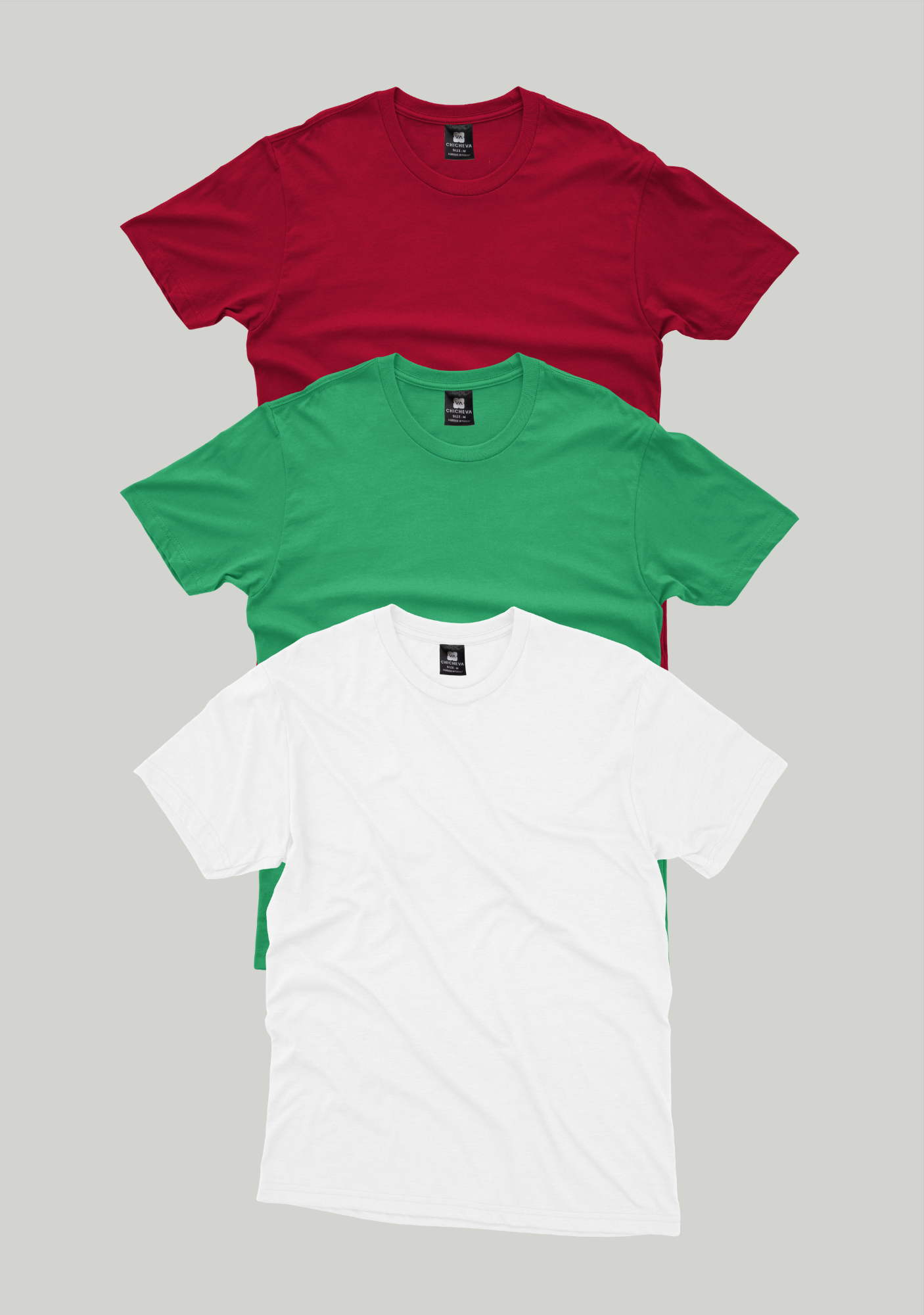 3'lü T-Shirt Paketi Kadın / Erkek Pamuklu Kırmızı Yeşil Beyaz