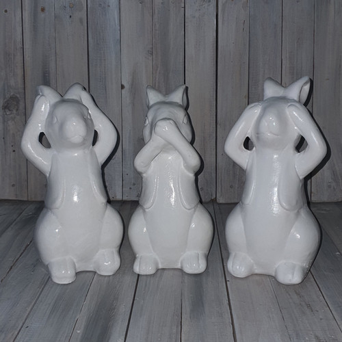 Hear no evil, speak no evil and see no evil bunnies | Wikmar Ceramics