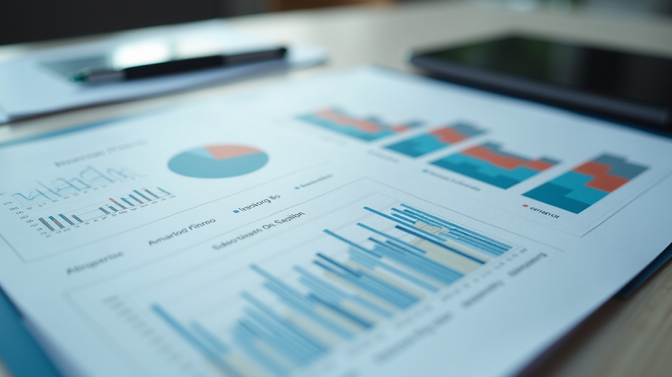 Eye-level view of a financial report with graphs and charts