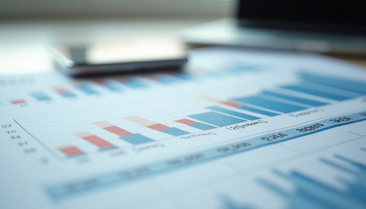 Close-up view of a financial report with charts and numbers