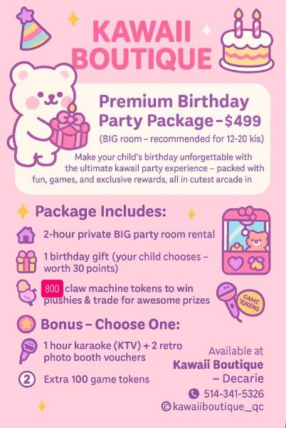 Premium Claw Machine Birthday Party Package - Decarie