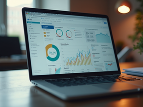 Eye-level view of a laptop screen showing SEO analytics dashboard