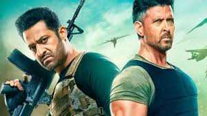 Two men stand back-to-back with serious expressions, holding weapons. Helicopters fly in a blue sky background, creating a tense mood.