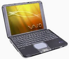 Open Sony Vaio laptop with a yellow and orange swirling pattern on the screen, set against a plain white background.