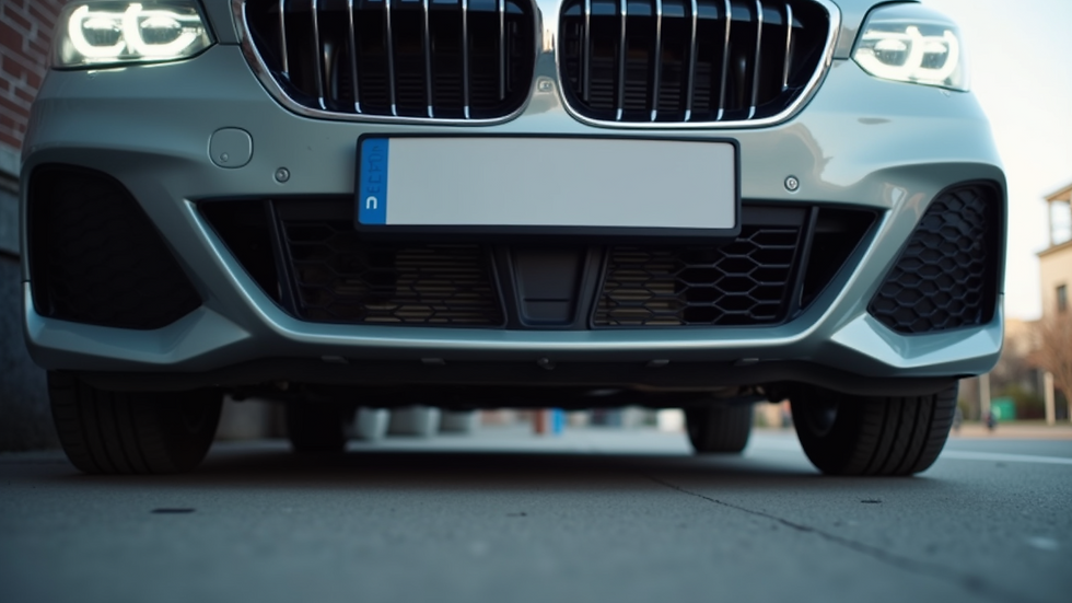 Eye-level view of a car front bumper with a clear protective film applied
