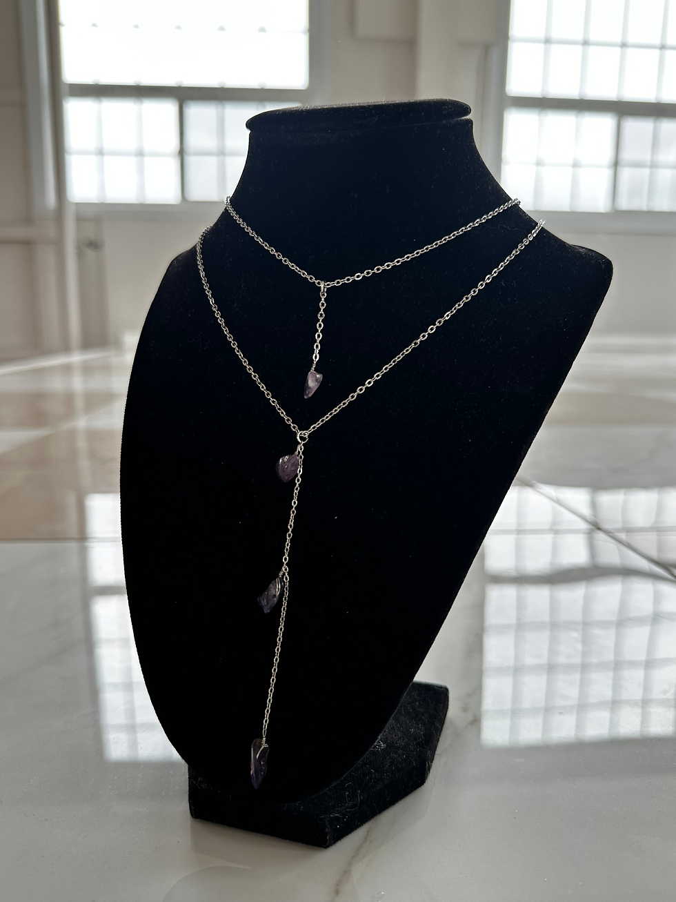 Thumbnail: Amethyst Quartz  Plunge 2 Piece Necklace Set 