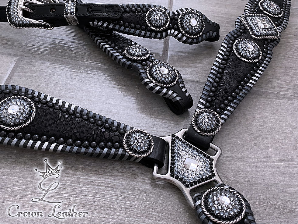 Thumbnail: Black & Silver Ombre Whipstitch Crystal Tack Set