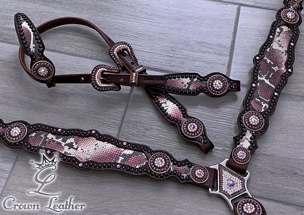 Thumbnail: Burgundy & Gold Python Crystal Tack Set