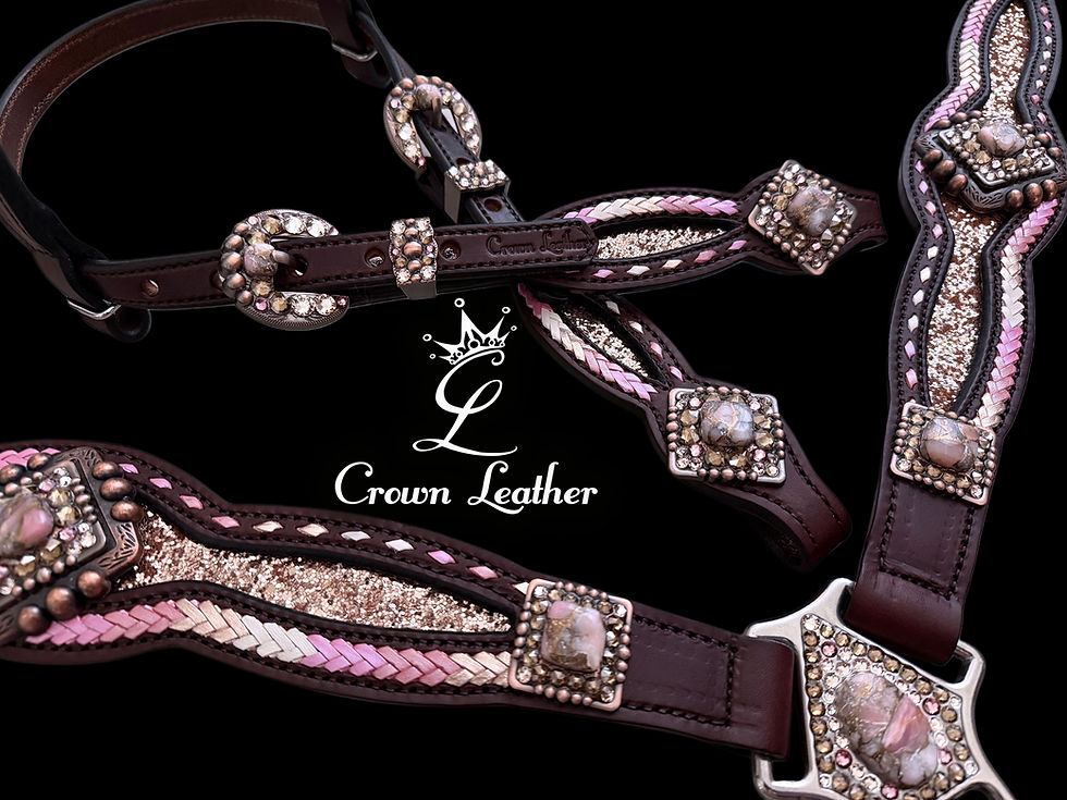 Thumbnail: Pink Opal & Rose Gold Laced Tack Set