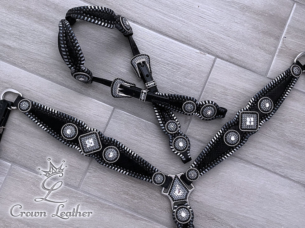 Thumbnail: Black & Silver Ombre Whipstitch Crystal Tack Set