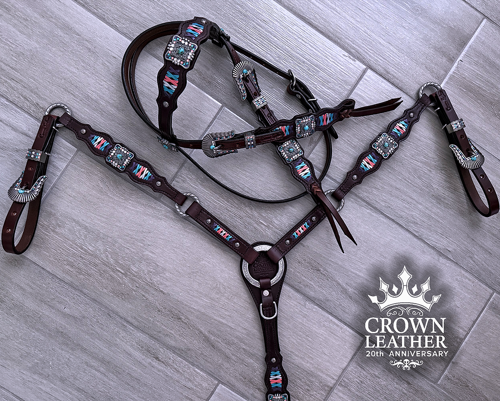 Thumbnail: Kingman Turquoise, Coral & Purple Crystal Laced Headstall