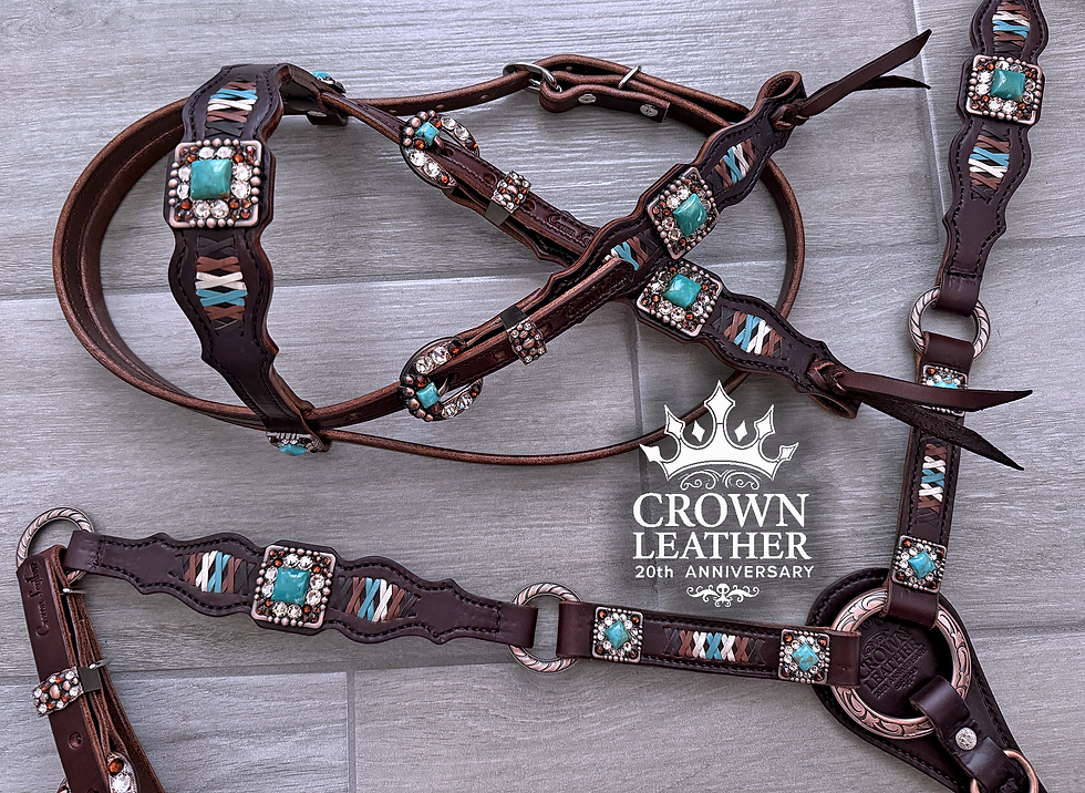 Thumbnail: Kingman Turquoise & Crystal Laced Tack Set