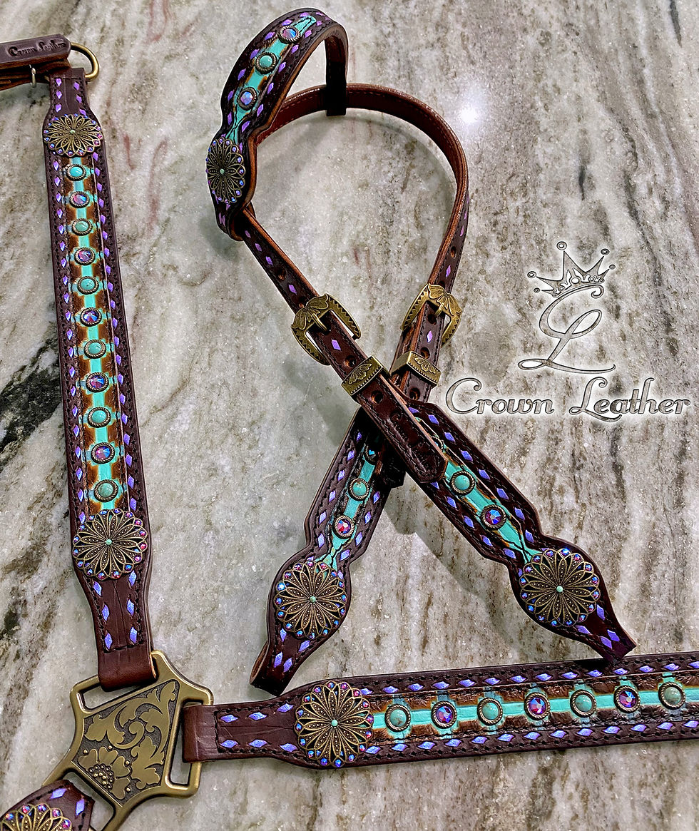 Thumbnail: Sugar Plum & Turquoise Buckstitch Tack Set