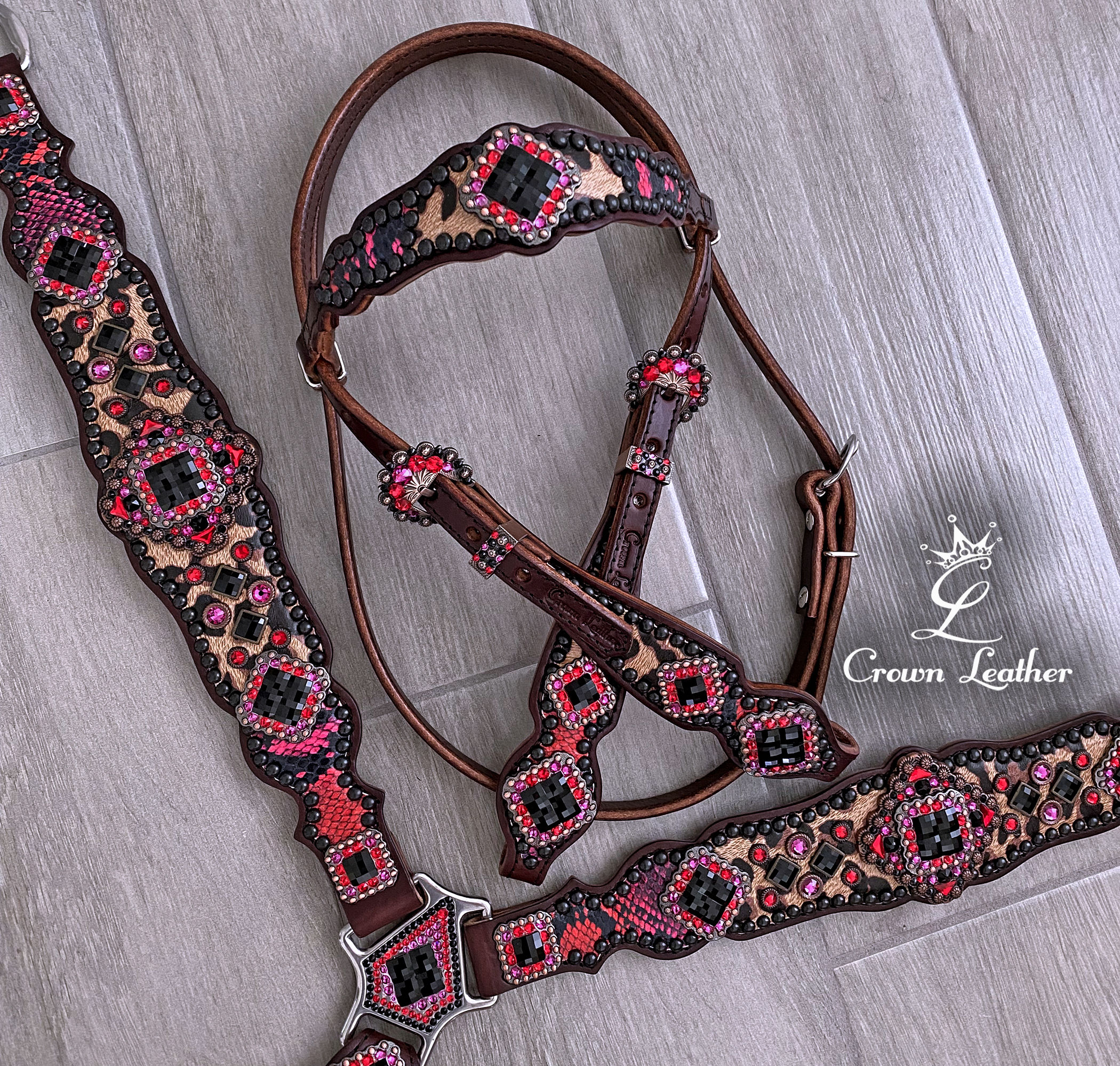 Leopard & Italian Python Crystal Tack Set