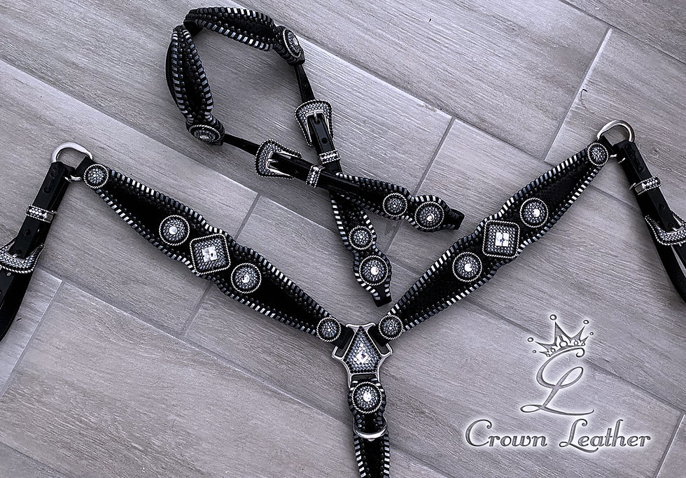 Thumbnail: Black & Silver Ombre Whipstitch Crystal Tack Set
