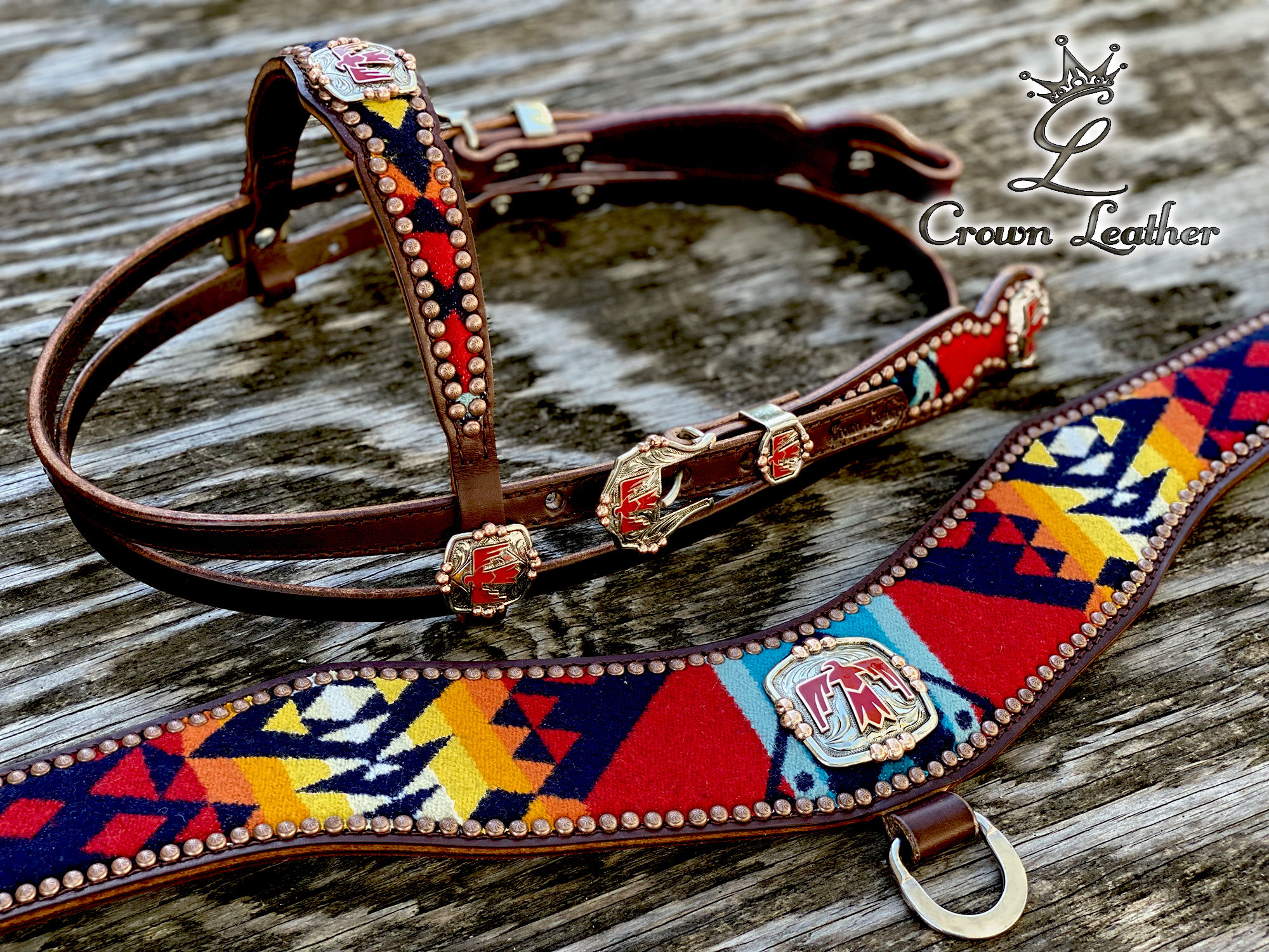 Pendleton Tripping Collar/HS Set with Red Handmade Thunderbird (1 of a Kind)