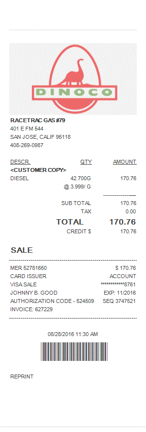 Replacement Receipt, Reprint Receipt
