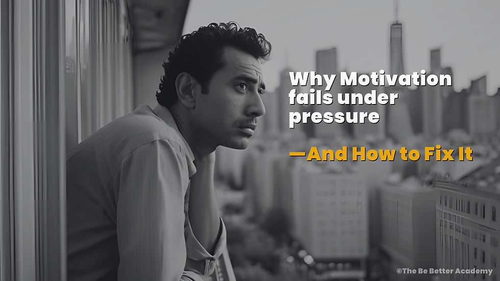 man looking out of balcony, city in background, thinking and looking stressed