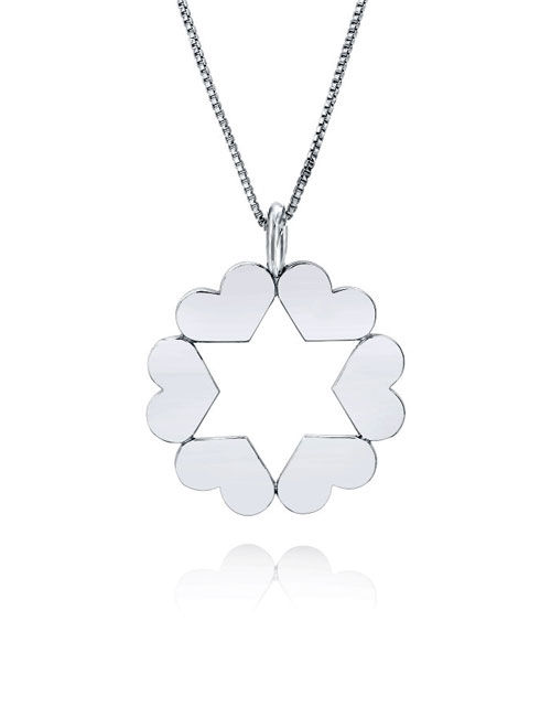 Star of David with Circle of Love Necklace in 18k White Gold: P77