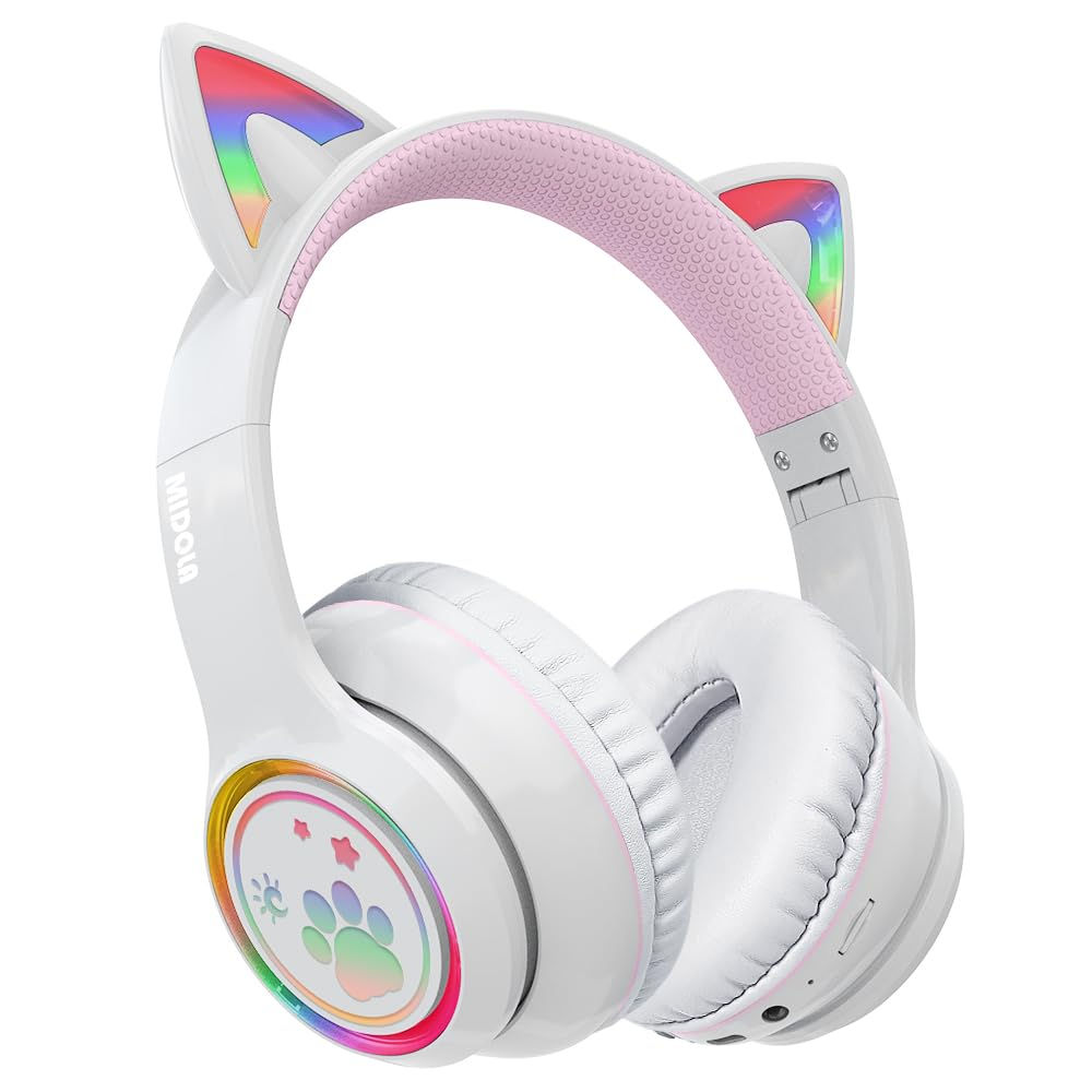 MIDOLA Headphones Cat Ear Wireless Bluetooth 5.3 60H Over Ear 8H with Led Light 