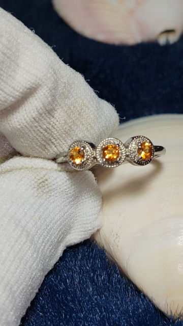 Thumbnail: Citrine Ring | 3 Citrines In One Silver 925 Band
