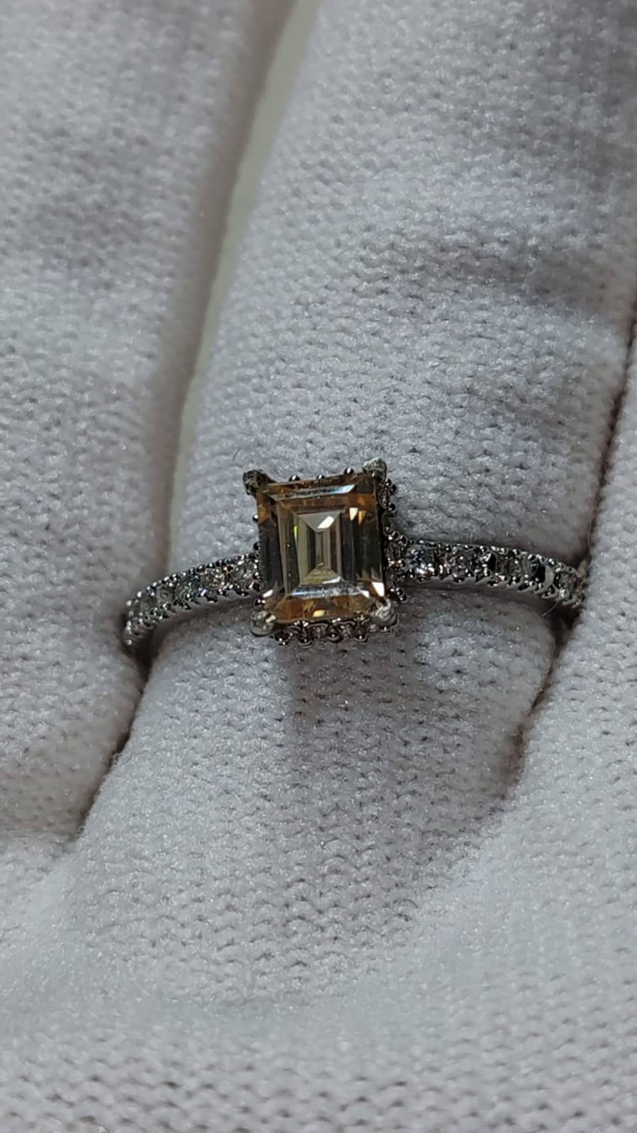 Thumbnail: Yellow Moissanite Ring l Halo Moissanite Ring Band l Sterling Silver Ring