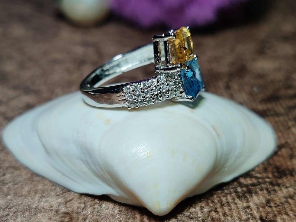 Thumbnail: Citrine and Blue Topaz Ring |Silver 925 Ring 