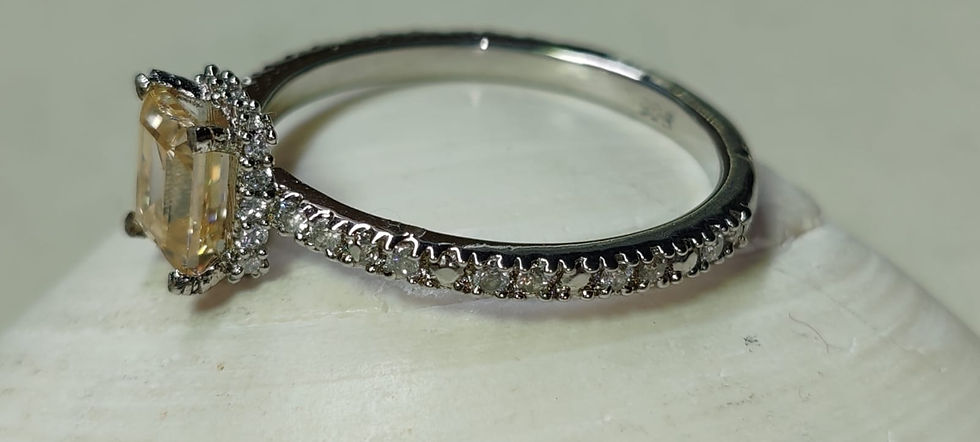 Thumbnail: Yellow Moissanite Ring l Halo Moissanite Ring Band l Sterling Silver Ring