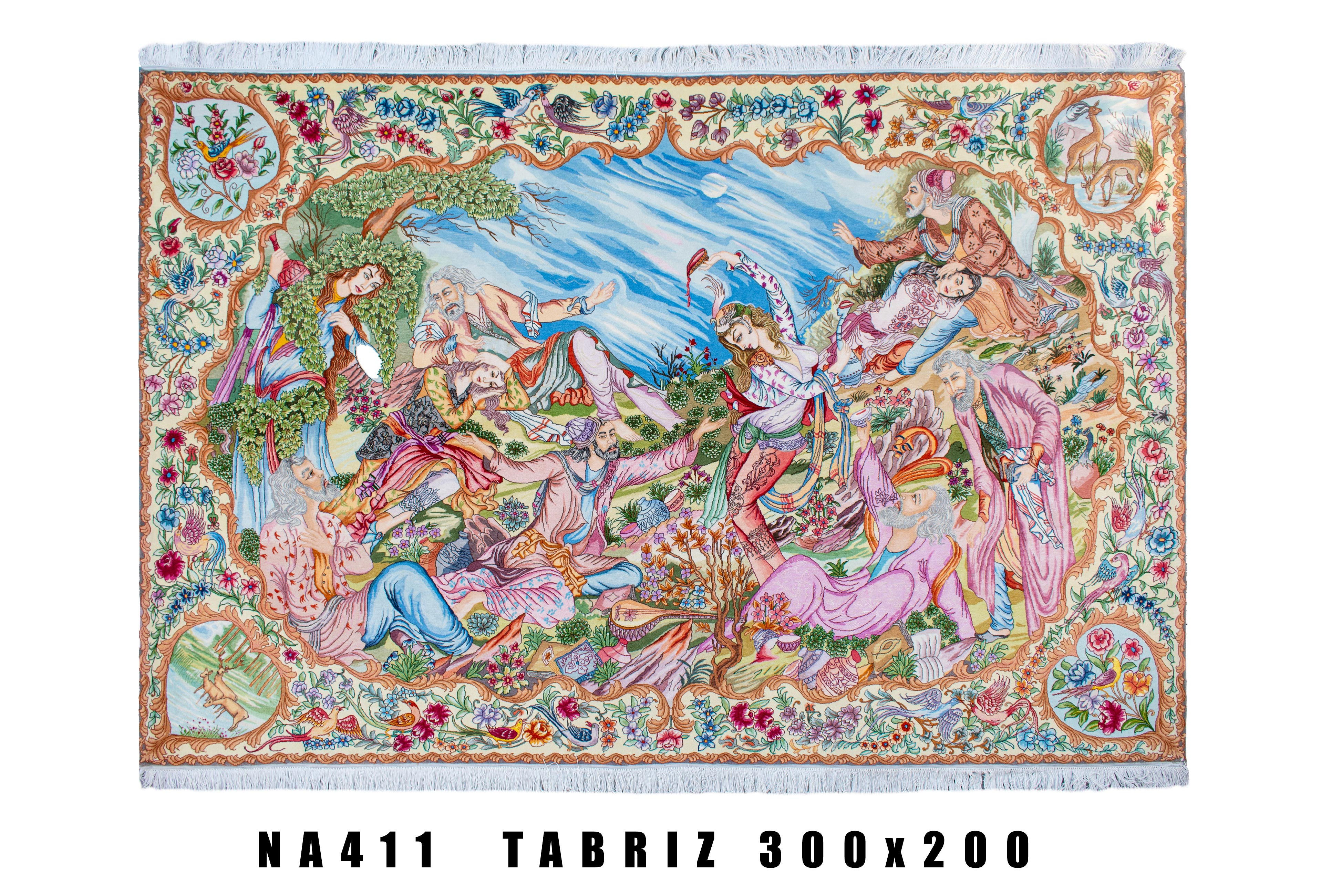 Top view of the Miniature Pictorial Tabriz rug